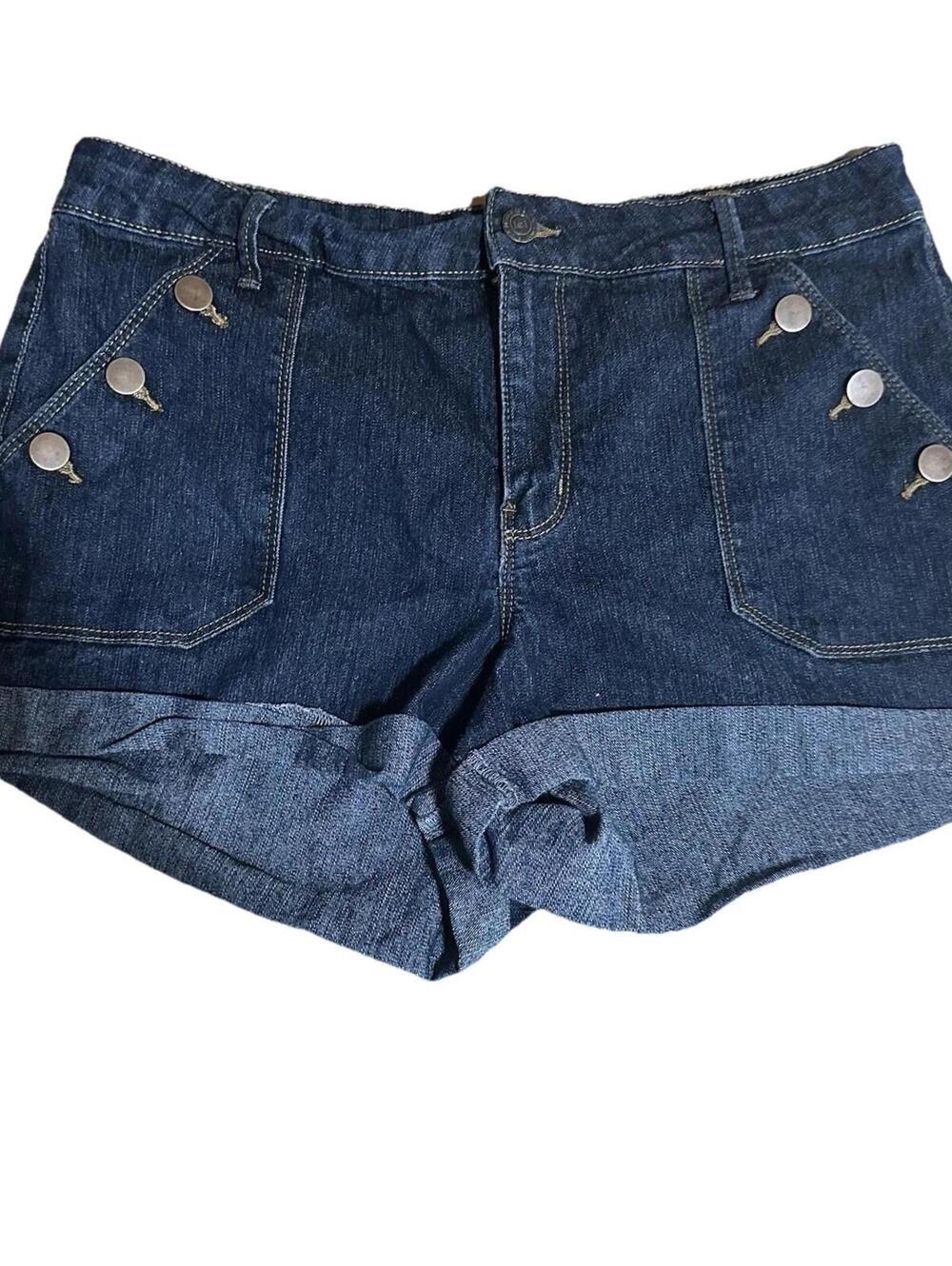 LEI Women’s tatum high rise jean Shorts sailor Button Retro Indigo Blue Sz 13